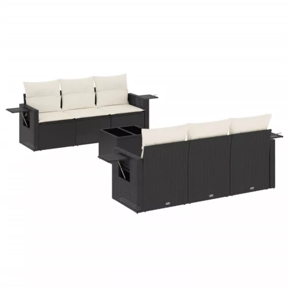 7 részes fekete polyrattan kerti ülőgarnitúra párnával