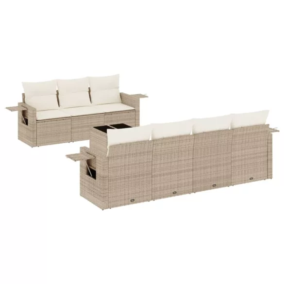 8 részes bézs polyrattan kerti ülőgarnitúra párnával