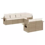 7 részes bézs polyrattan kerti ülőgarnitúra párnákkal