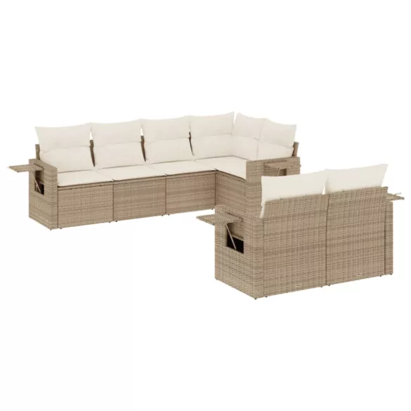 7 részes bézs polyrattan kerti ülőgarnitúra párnákkal