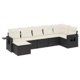 7 részes fekete polyrattan kerti ülőgarnitúra párnával