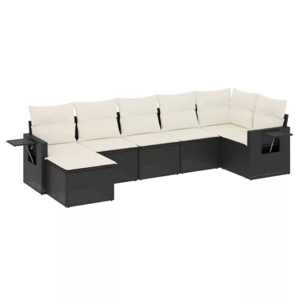 7 részes fekete polyrattan kerti ülőgarnitúra párnával