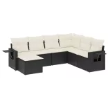 7 részes fekete polyrattan kerti ülőgarnitúra párnával
