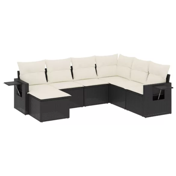 7 részes fekete polyrattan kerti ülőgarnitúra párnával