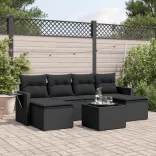 7 részes fekete polyrattan kerti ülőgarnitúra párnával