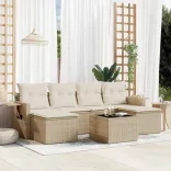7 részes bézs polyrattan kerti ülőgarnitúra párnákkal