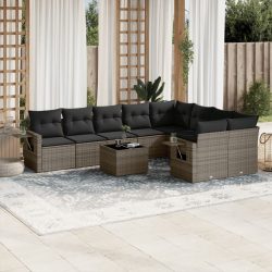   10 részes szürke polyrattan kerti ülőgarnitúra párnákkal