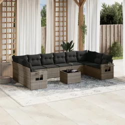   11 részes szürke polyrattan kerti ülőgarnitúra párnákkal