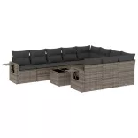11 részes szürke polyrattan kerti ülőgarnitúra párnákkal