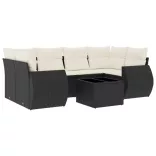 7 részes fekete polyrattan kerti ülőgarnitúra párnával