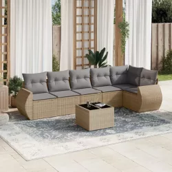 7 részes bézs polyrattan kerti ülőgarnitúra párnákkal