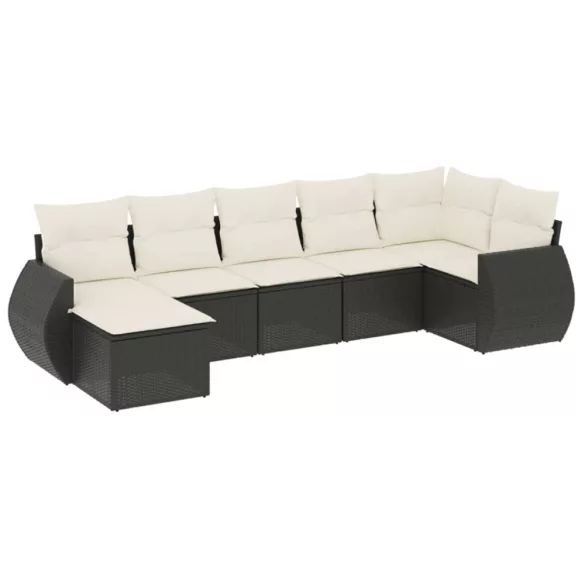 7 részes fekete polyrattan kerti ülőgarnitúra párnával