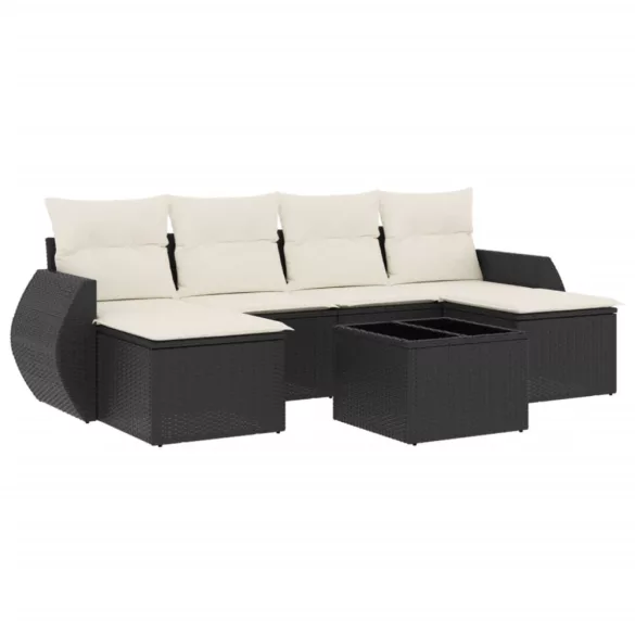 7 részes fekete polyrattan kerti ülőgarnitúra párnával