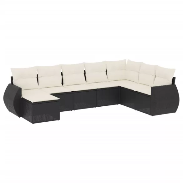 8 részes fekete polyrattan kerti ülőgarnitúra párnákkal