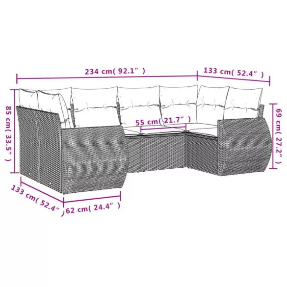 7 részes fekete polyrattan kerti ülőgarnitúra párnával