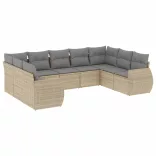 9 részes bézs polyrattan kerti ülőgarnitúra párnákkal