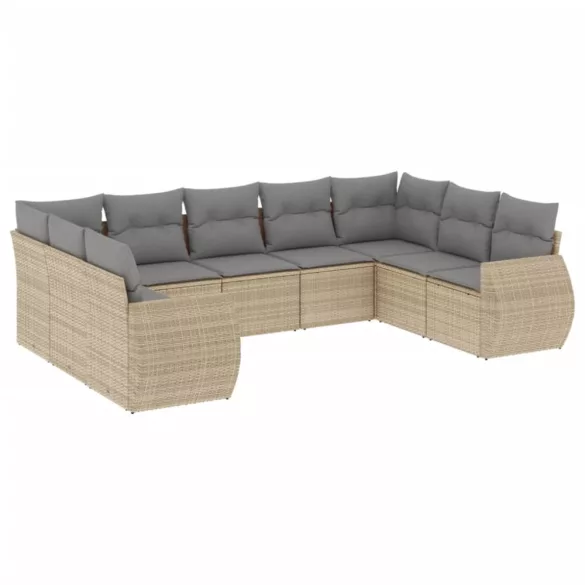 9 részes bézs polyrattan kerti ülőgarnitúra párnákkal