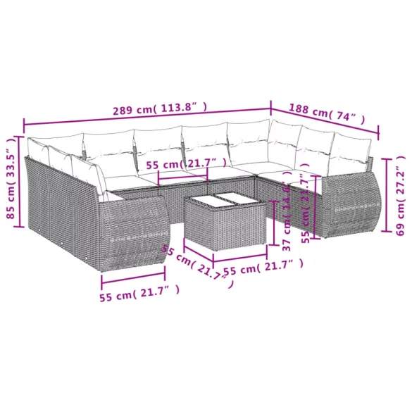 10 részes bézs polyrattan kerti ülőgarnitúra párnával