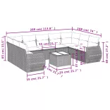 10 részes szürke polyrattan kerti ülőgarnitúra párnákkal