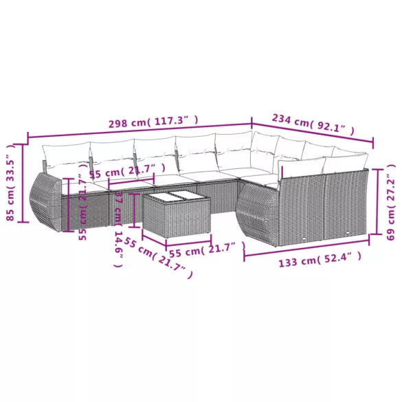 10 részes bézs polyrattan kerti ülőgarnitúra párnával
