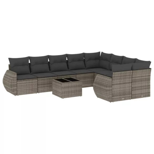 10 részes szürke polyrattan kerti ülőgarnitúra párnákkal