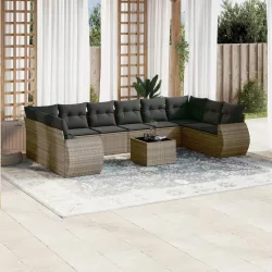   11 részes szürke polyrattan kerti ülőgarnitúra párnákkal