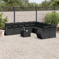   11 részes fekete polyrattan kerti ülőgarnitúra párnákkal