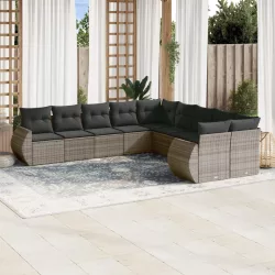   11 részes szürke polyrattan kerti ülőgarnitúra párnákkal