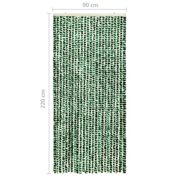 zöld és fehér zsenília rovarfüggöny 90 x 220 cm