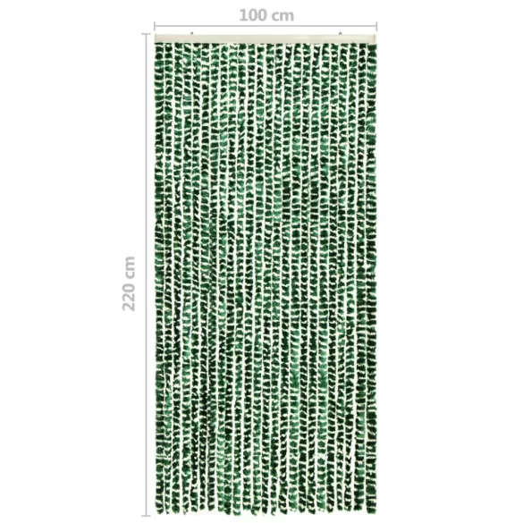 zöld és fehér zsenília rovarfüggöny 100 x 220 cm