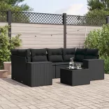 7 részes fekete polyrattan kerti ülőgarnitúra párnával