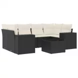 7 részes fekete polyrattan kerti ülőgarnitúra párnával