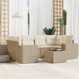 7 részes bézs polyrattan kerti ülőgarnitúra párnákkal