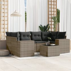   7 részes szürke polyrattan kerti ülőgarnitúra párnákkal