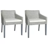 2 db szürke természetes rattan étkezőszék párnával