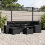 7 részes fekete polyrattan kerti ülőgarnitúra párnával