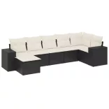 7 részes fekete polyrattan kerti ülőgarnitúra párnával
