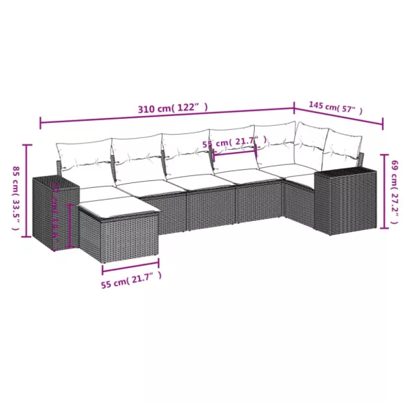 7 részes szürke polyrattan kerti ülőgarnitúra párnákkal