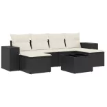 7 részes fekete polyrattan kerti ülőgarnitúra párnával