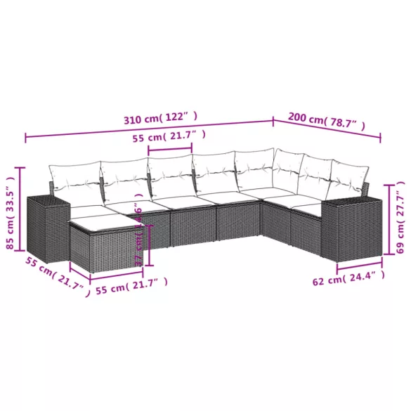 8 részes szürke polyrattan kerti ülőgarnitúra párnákkal