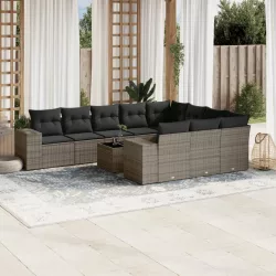   11 részes szürke polyrattan kerti ülőgarnitúra párnákkal