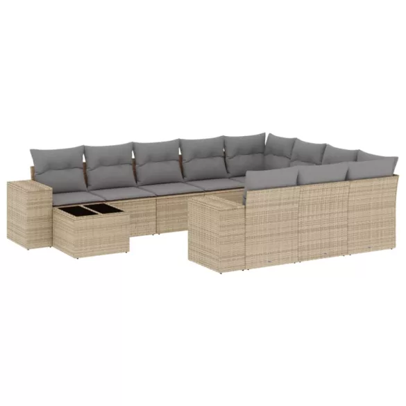 11 részes bézs polyrattan kerti ülőgarnitúra párnákkal