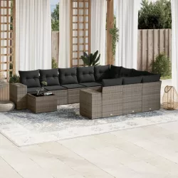   11 részes szürke polyrattan kerti ülőgarnitúra párnákkal