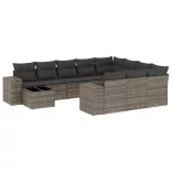 11 részes szürke polyrattan kerti ülőgarnitúra párnákkal