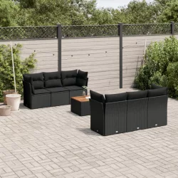 7 részes fekete polyrattan kerti ülőgarnitúra párnával