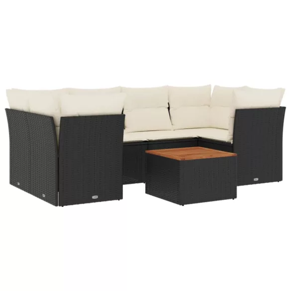 7 részes fekete polyrattan kerti ülőgarnitúra párnával