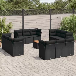   13 részes fekete polyrattan kerti ülőgarnitúra párnákkal