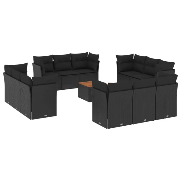 13 részes fekete polyrattan kerti ülőgarnitúra párnákkal