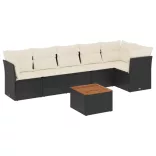 7 részes fekete polyrattan kerti ülőgarnitúra párnával