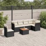 7 részes fekete polyrattan kerti ülőgarnitúra párnával